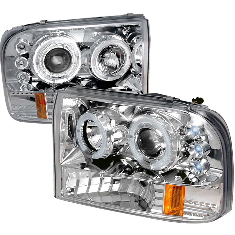 1999-2004 Ford F250 Superduty Halo LED Chrome Projector Headlights - 2LHP-F25099