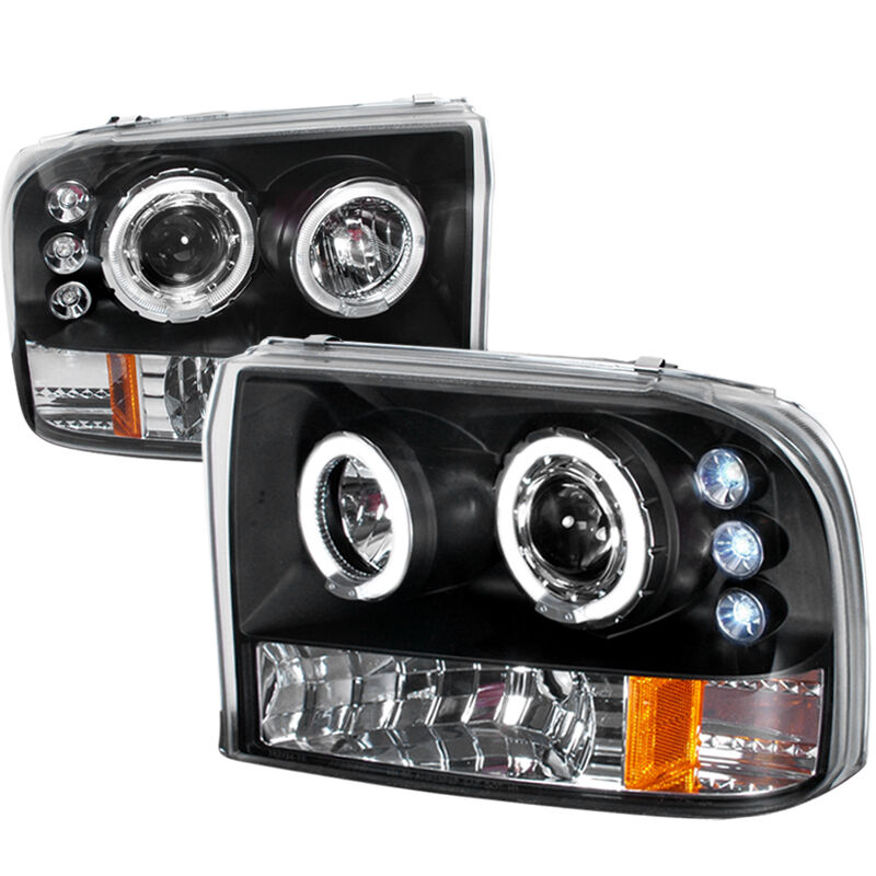 1999-2004 Ford F250 Superduty Halo LED Black Projector Headlights - 2LHP-F25099J