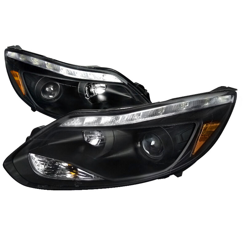 2012-2014 Ford Focus LED DRL Black Projector Headlights - 2LHP-FOC12JM-TM