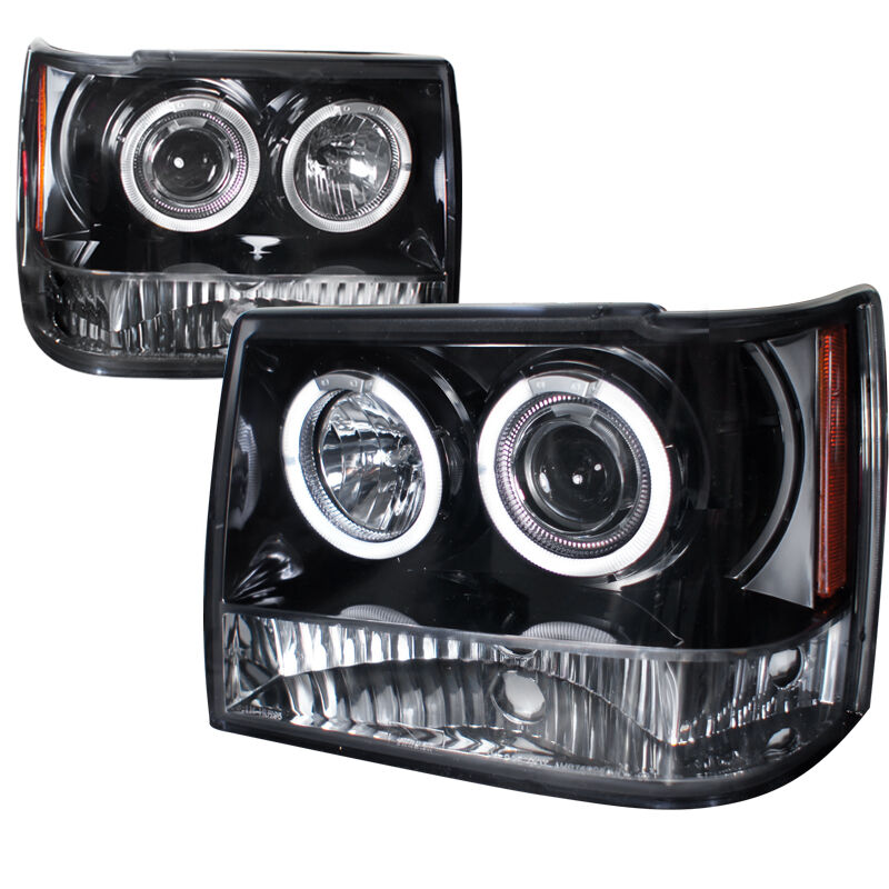 1993-1998 Jeep Grand Cherokee Halo Gloss-Black-Smoke Projector Headlights -2LHP-