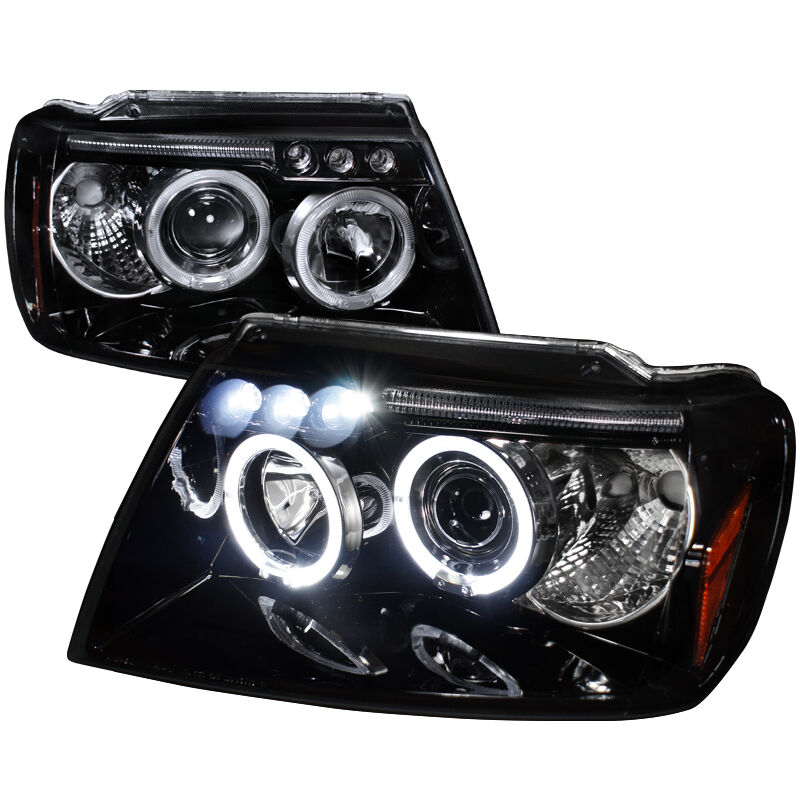 1999-2004 Jeep Grand Cherokee Halo LED Gloss-Black-Smoke Projector Headlights -