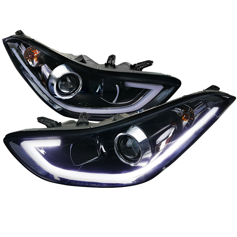 2011-2013 Hyundai Elantra LED DGloss-Black-Smoke Projector Headlights - 2LHP-HTR