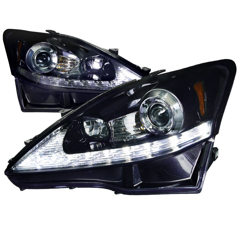 2006-2009 Lexus IS250 LED DRL Gloss-Black-Smoke Projector Headlights - 2LHP-IS25