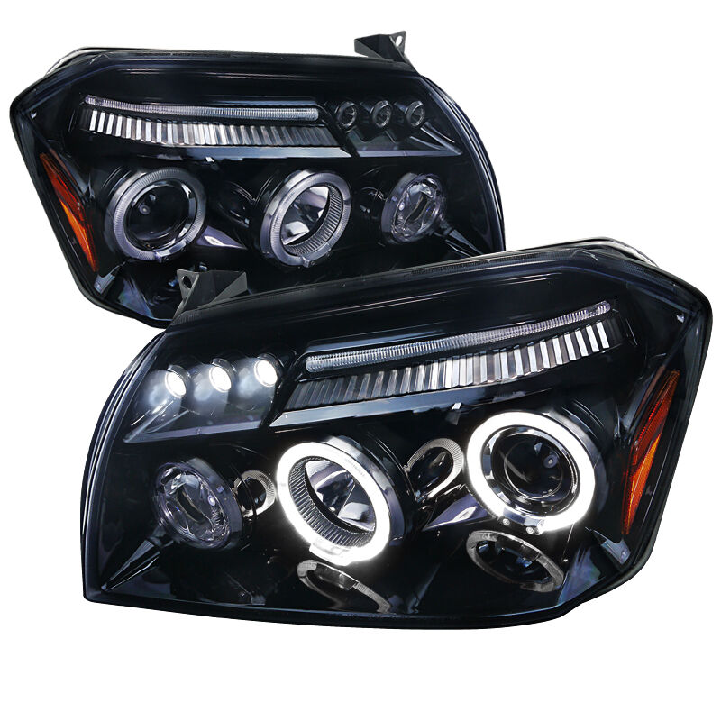 2005-2007 Dodge Magnum Halo LED Gloss-Black-Smoke Projector Headlights - 2LHP-MA