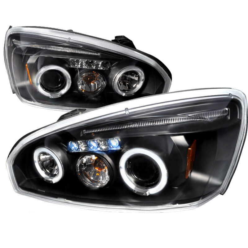 2004-2007 Chevy Malibu Halo LED Black Projector Headlights - 2LHP-MBU04JM-TM