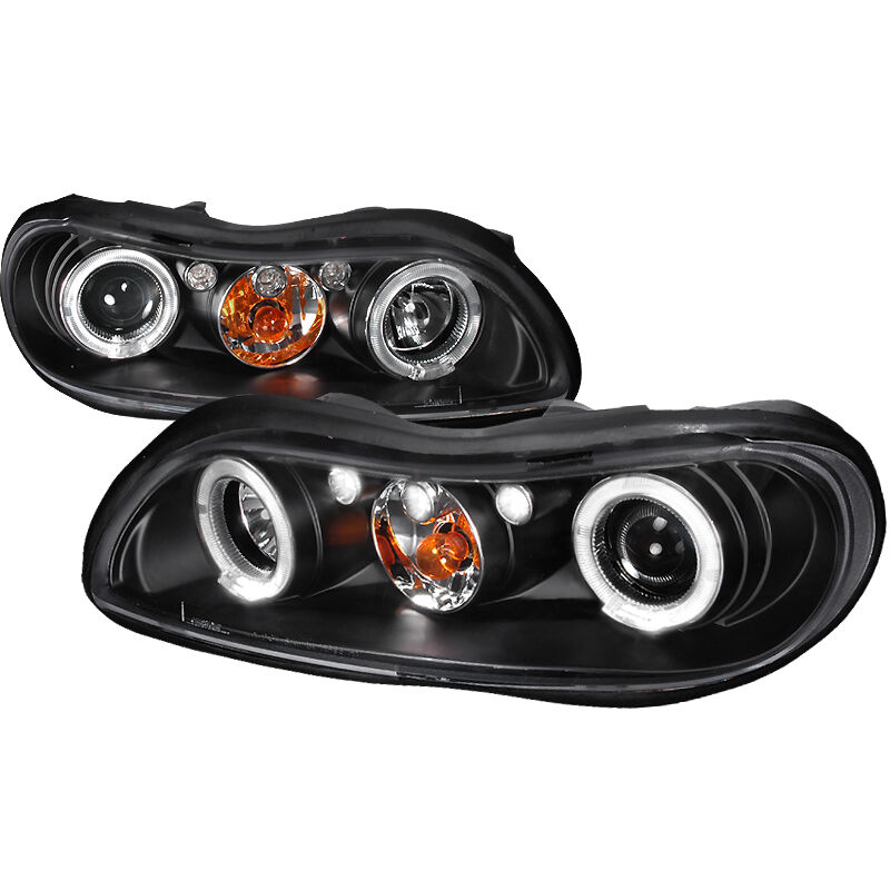 1999-2003 Chevy Malibu Halo LED Black Projector Headlights - 2LHP-MBU99JM-TM