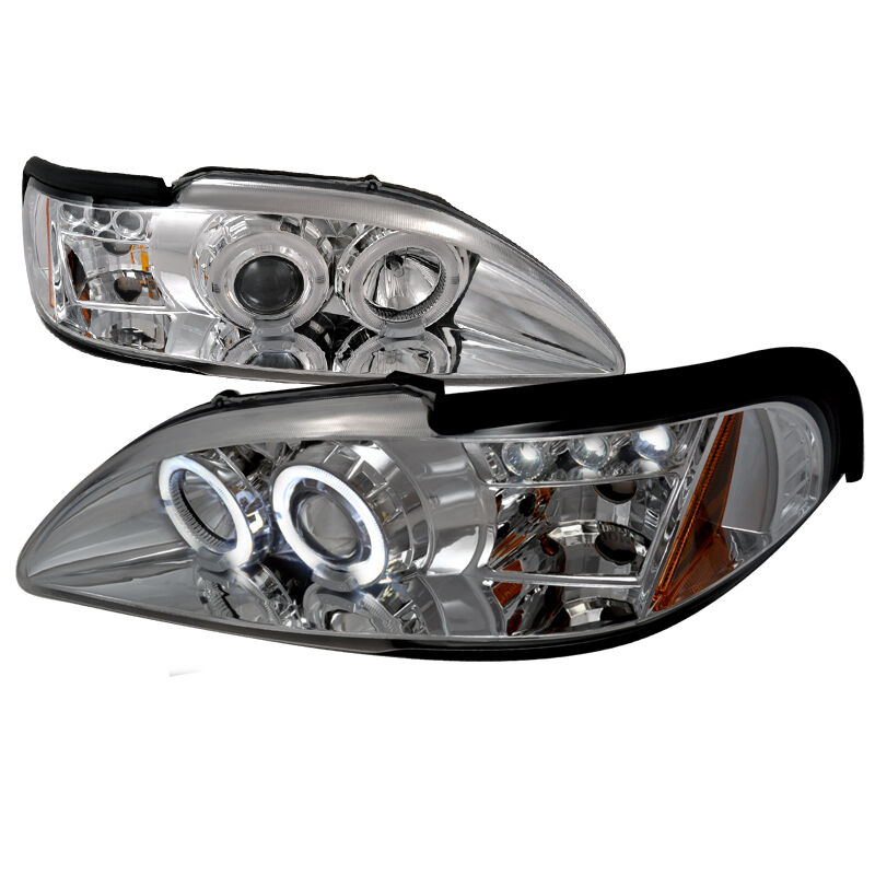 1994-1998 Ford Mustang Halo LED Chrome Projector Headlights - 2LHP-MST94-TM