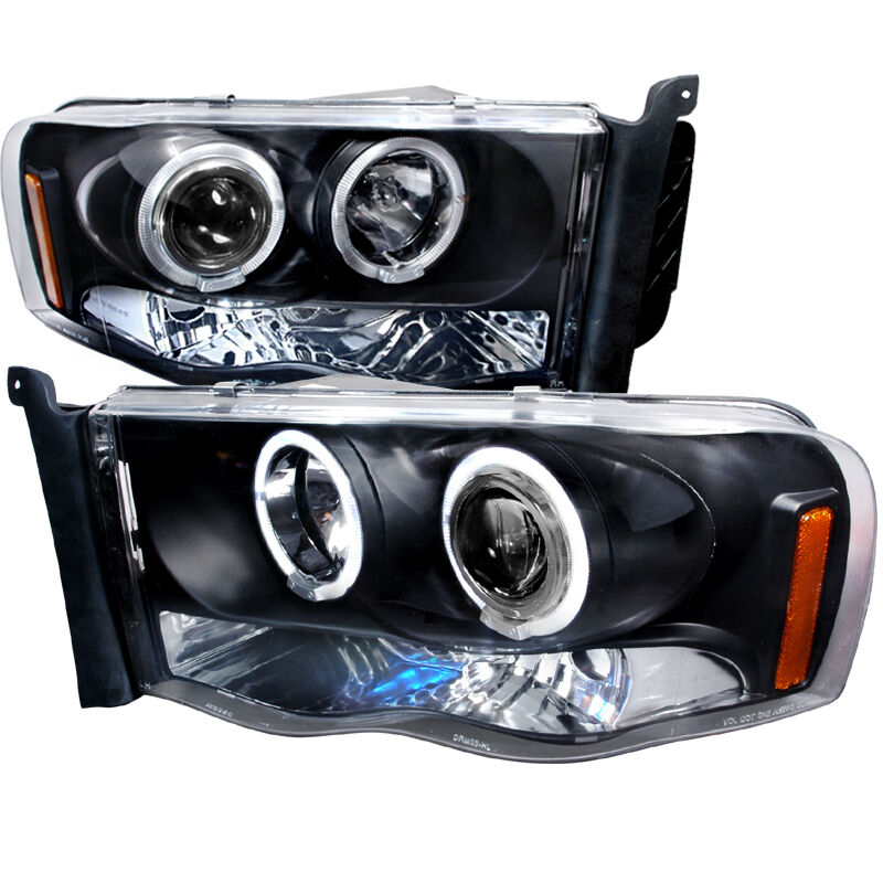 2002-2005 Dodge Ram Halo LED Black Projector Headlights - 2LHP-RAM02JM-TM