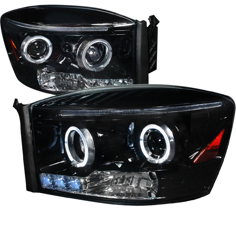 2006-2008 Dodge Ram Halo Gloss-Black-Smoke Projector Headlights - 2LHP-RAM06G-TM
