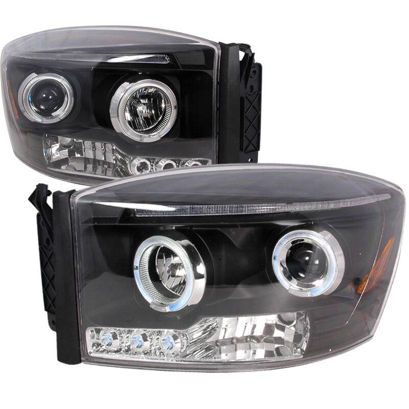 2006-2008 Dodge Ram Halo LED Black Projector Headlights - 2LHP-RAM06JM-TM