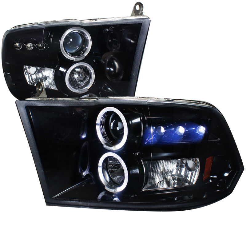 2009-2012 Dodge Ram Halo LED Gloss-Black-Smoke Projector Headlights - 2LHP-RAM09