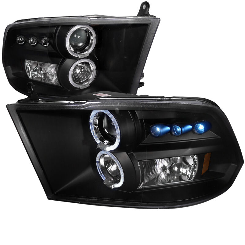 2009-2012 Dodge RAM Halo LED Black Projector Headlights - 2LHP-RAM09JM-TM