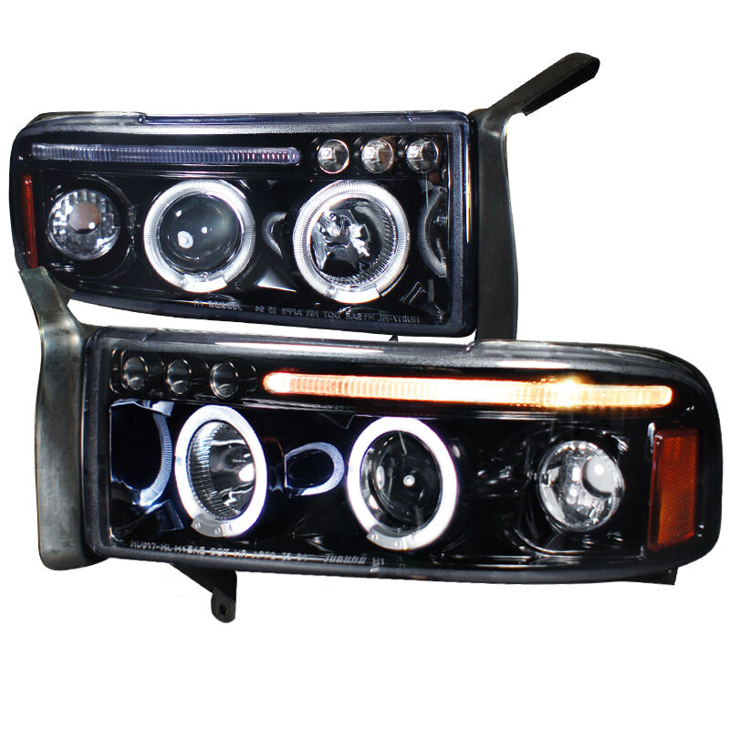 1994-2001 Dodge Ram Halo LED Gloss-Black-Smoke Projector Headlights - 2LHP-RAM94
