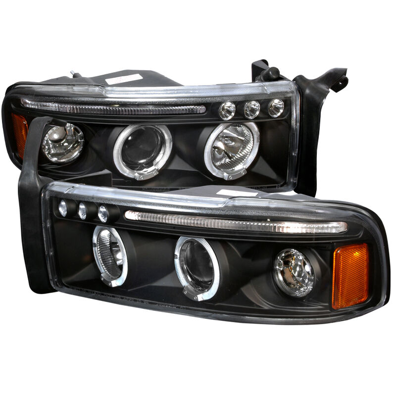 1994-2001 Dodge Ram Halo LED Black Projector Headlights - 2LHP-RAM94JM-TM