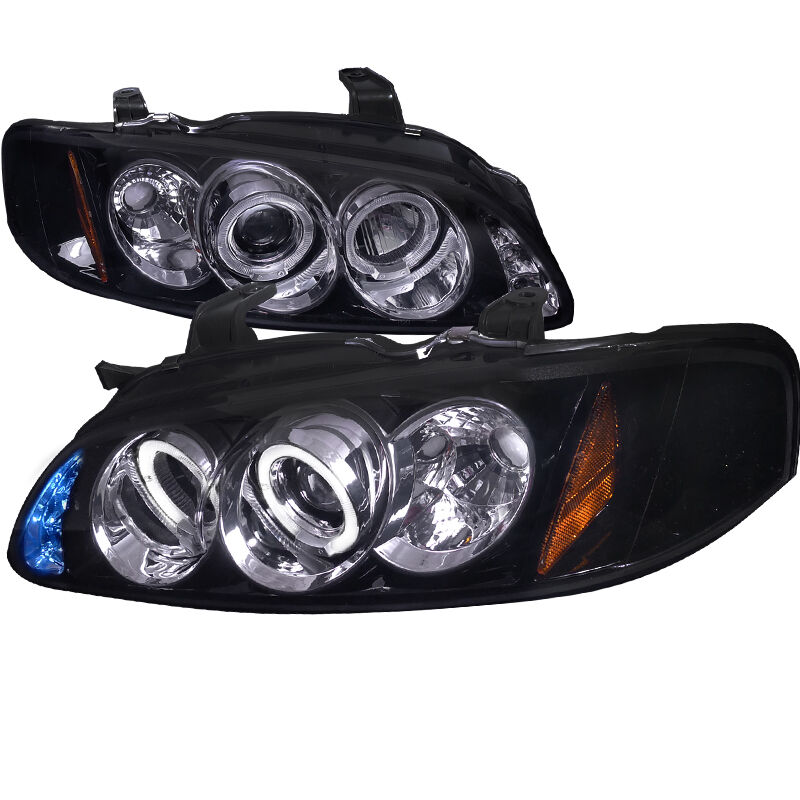 2000-2003 Nissan Sentra Halo LED Gloss-Black-Smoke Projector Headlights - 2LHP-S