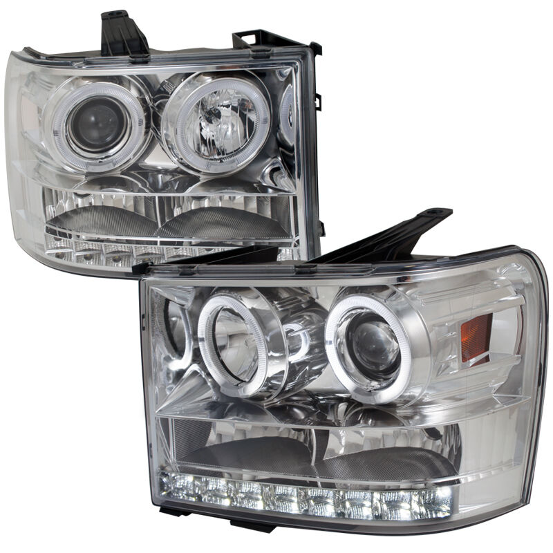 2007-2012 GMC Sierra Halo Chrome Projector Headlights - 2LHP-SIE07-TM