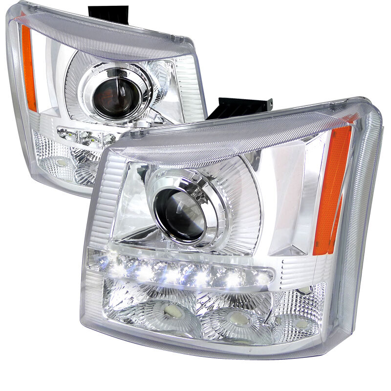 2003-2006 Chevy Silverado LED Chrome Projector Headlights - 2LHP-SIV03-RS