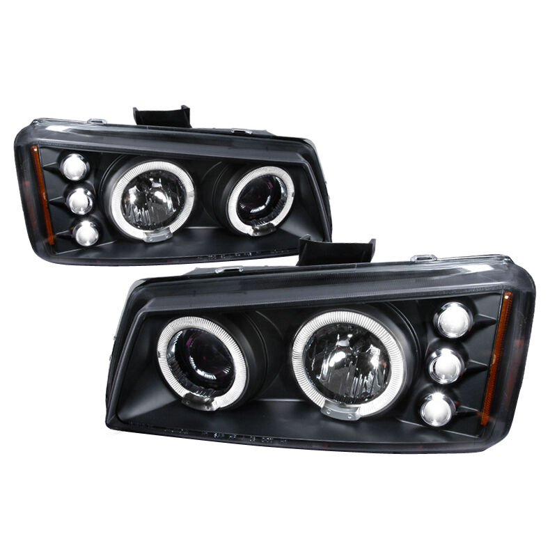 2003-2006 Chevy Silverado Halo LED Black Projector Headlights - 2LHP-SIV03JM-TM