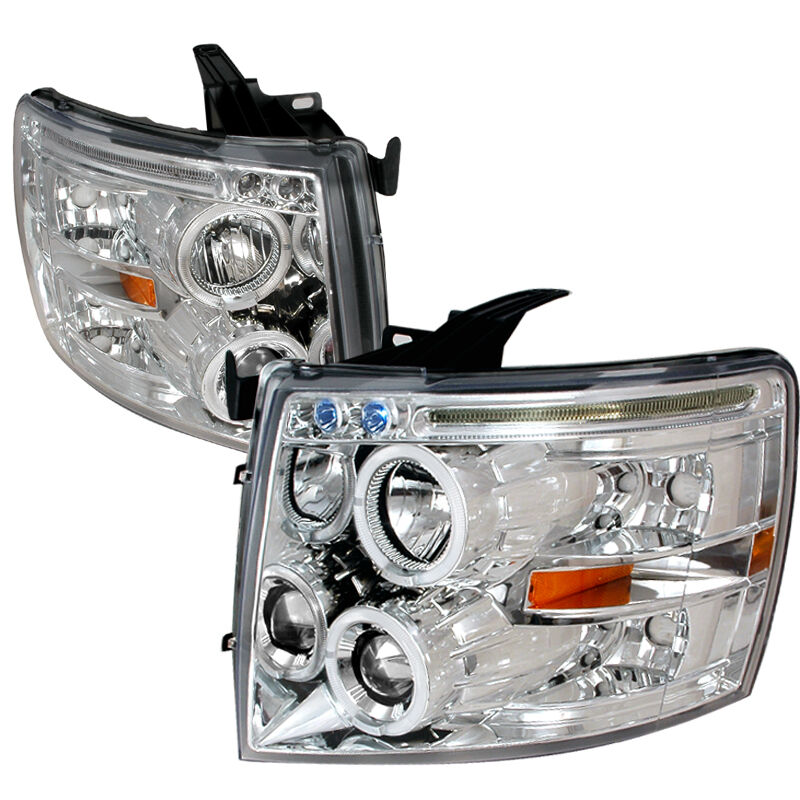 2007-2010 Chevy Silverado Halo LED Chrome Projector Headlights - 2LHP-SIV07-TM