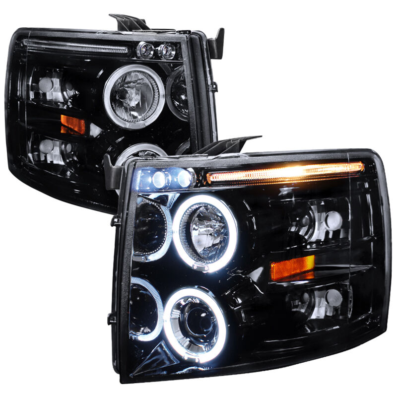 2007-2010 Chevy Silverado Halo Gloss-Black-Smoke Projector Headlights - 2LHP-SIV