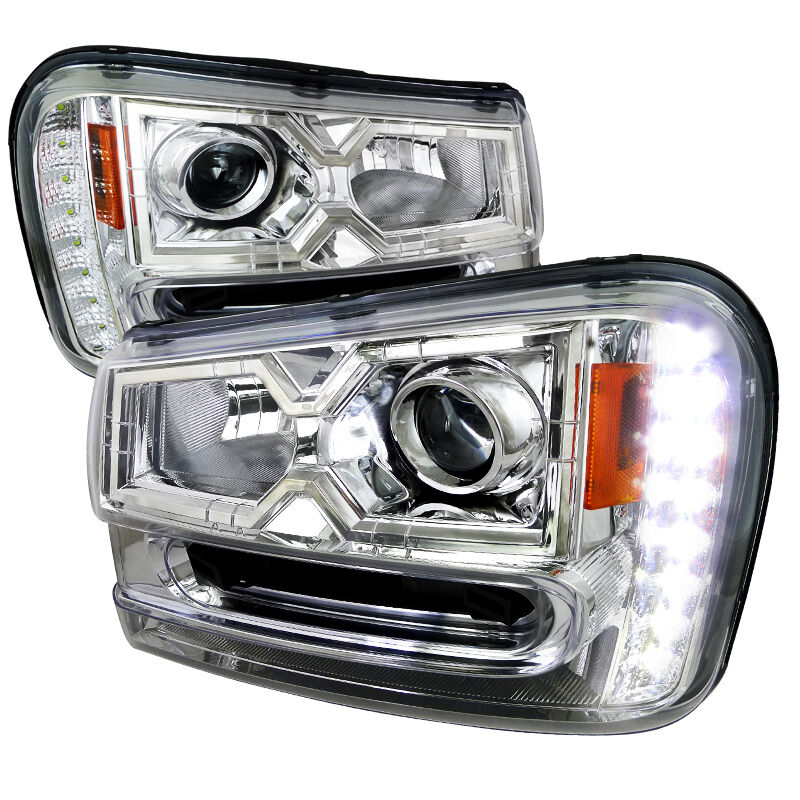 2002-2009 Chevy Trailblazer LED Chrome Projector Headlights - 2LHP-TBLZ02-V2-RS