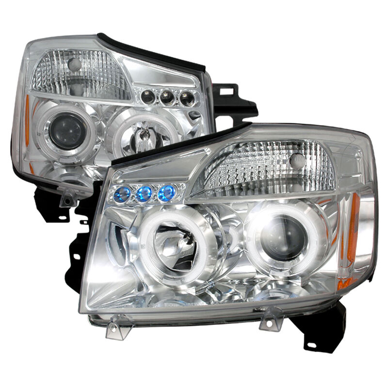 2004-2007 Nissan Armada Halo LED Chrome Projector Headlights - 2LHP-TIT04-TM