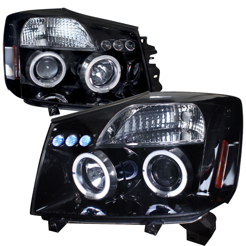 2004-2007 Nissan Titan Halo Gloss-Black-Smoke Projector Headlights - 2LHP-TIT04G