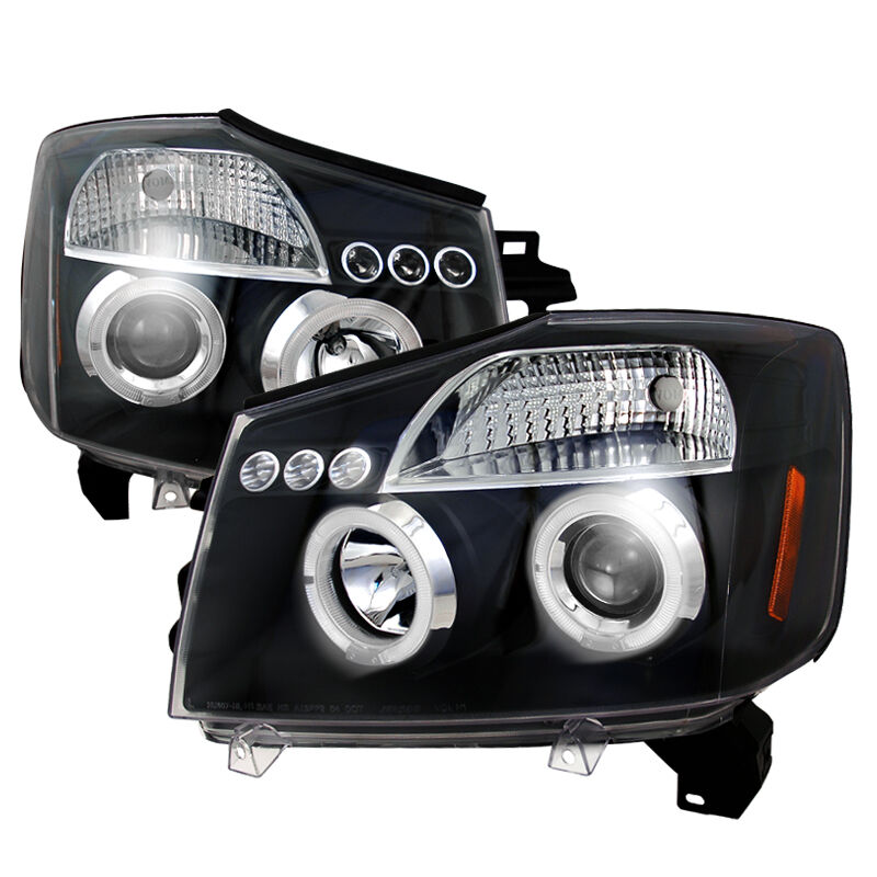 2004-2007 Nissan Titan Halo LED Black Projector Headlights - 2LHP-TIT04JM-TM