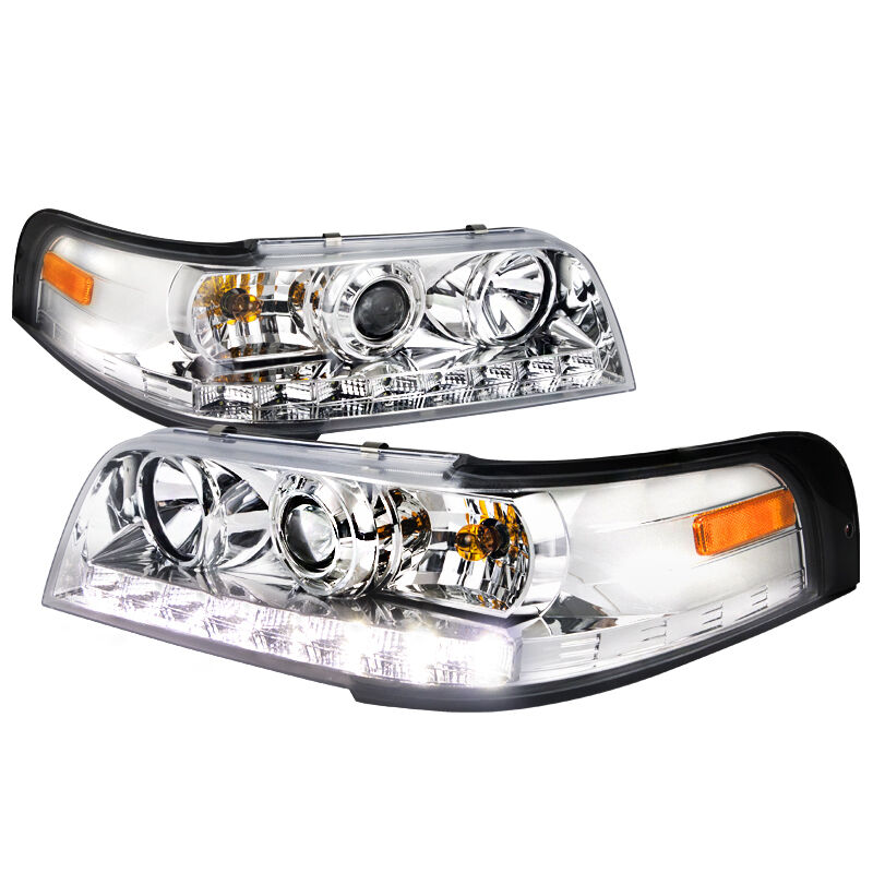 1998-2011 Ford Crown Victoria Chrome LED Projector Headlights - 2LHP-VIC98-TM