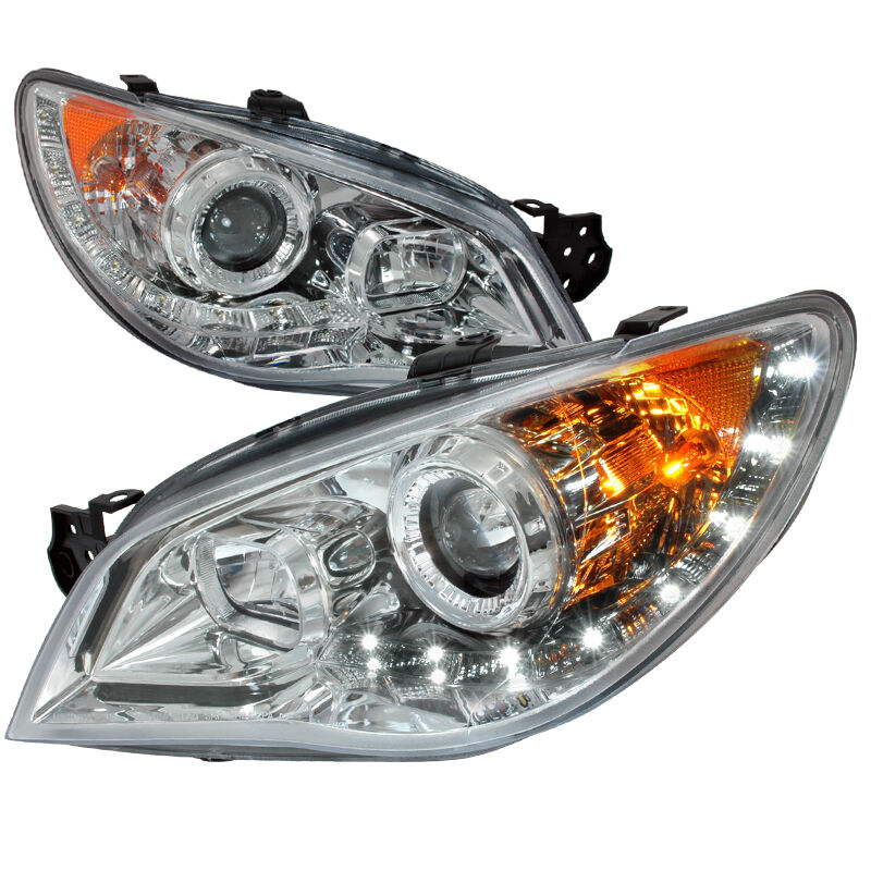 2006-2007 Subaru Impreza LED DRL Chrome Projector Headlights - 2LHP-WRX06-TM