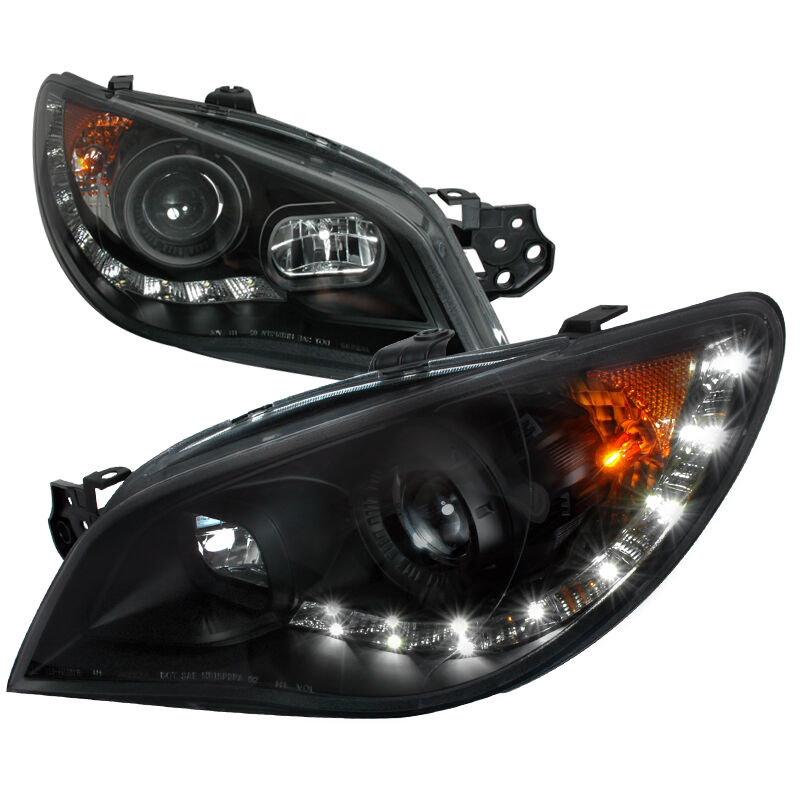 2006-2007 Subaru Impreza LED DRL Black Projector Headlights - 2LHP-WRX06JM-TM