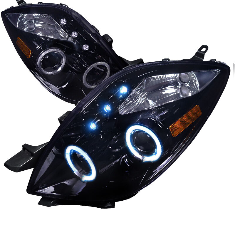 2005-2008 Toyota Yaris 3DR HB Halo Gloss-Black-Smoke Projector Headlights - 2LHP