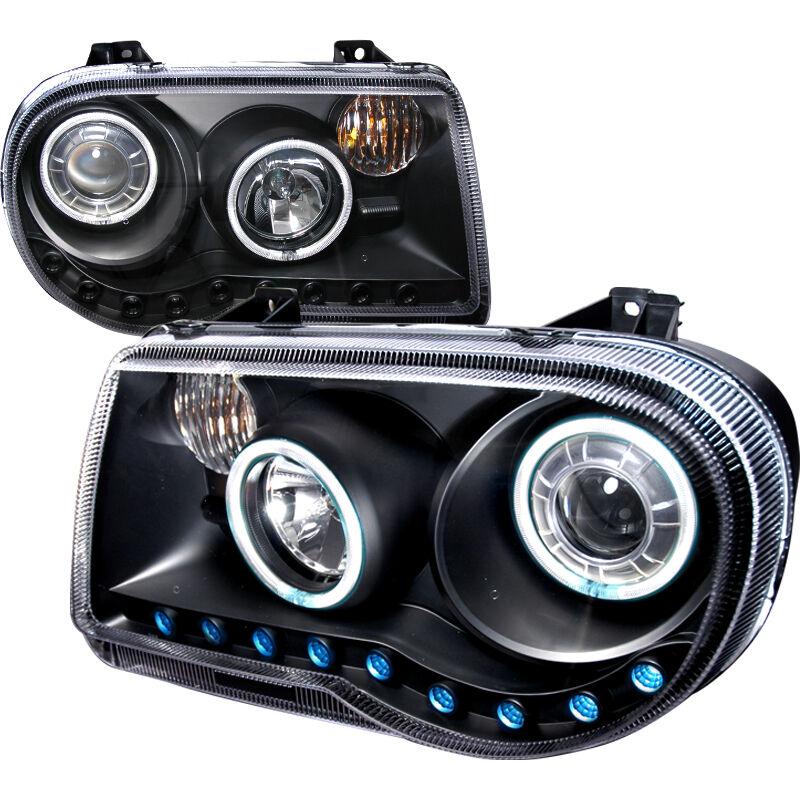2005-2010 Chrysler 300c V8 Black CCFL Halo Projector Headlights - 3LHP-300C05JM-