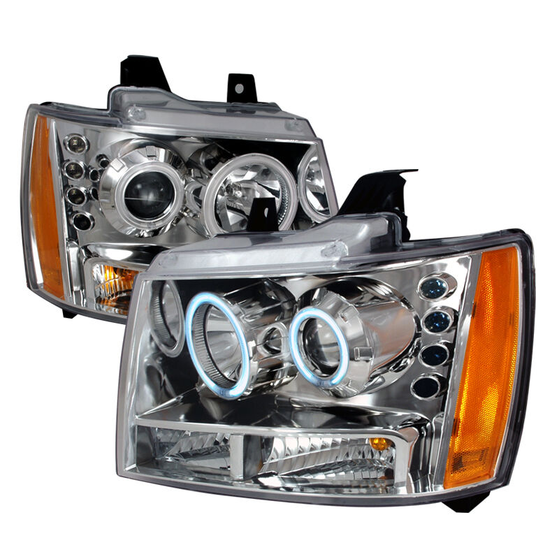 2007-2014 Chevy Tahoe Chrome CCFL Halo Projector Headlights - 4LHP-AVA07-KS