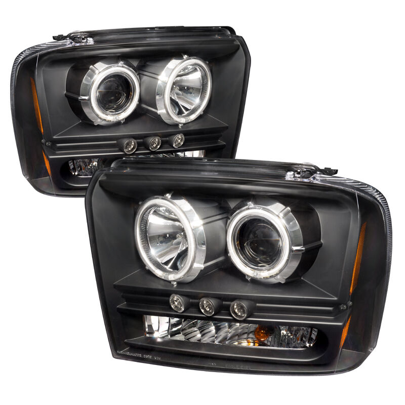2005-2007 Ford F350 Black CCFL Halo Projector Headlights - 4LHP-F25005JM-KS