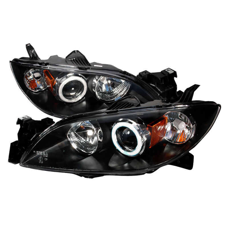 2004-2006 Mazda 3 Black CCFL Halo Projector Headlights - 4LHP-MZ3044JM-KS