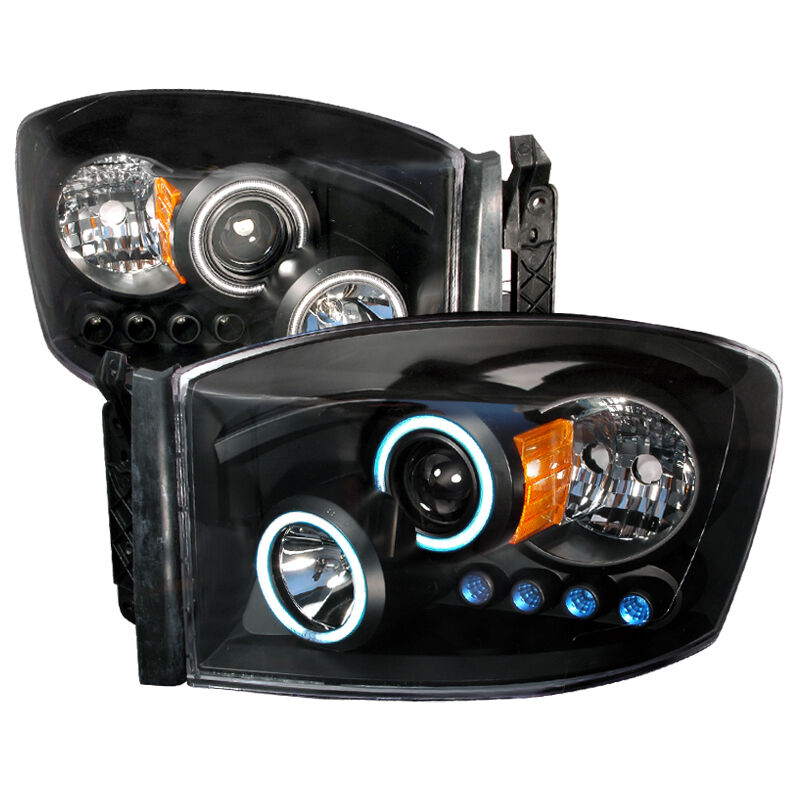 2006-2008 Dodge Ram Black CCFL Halo Projector Headlights - 4LHP-RAM06JM-KS