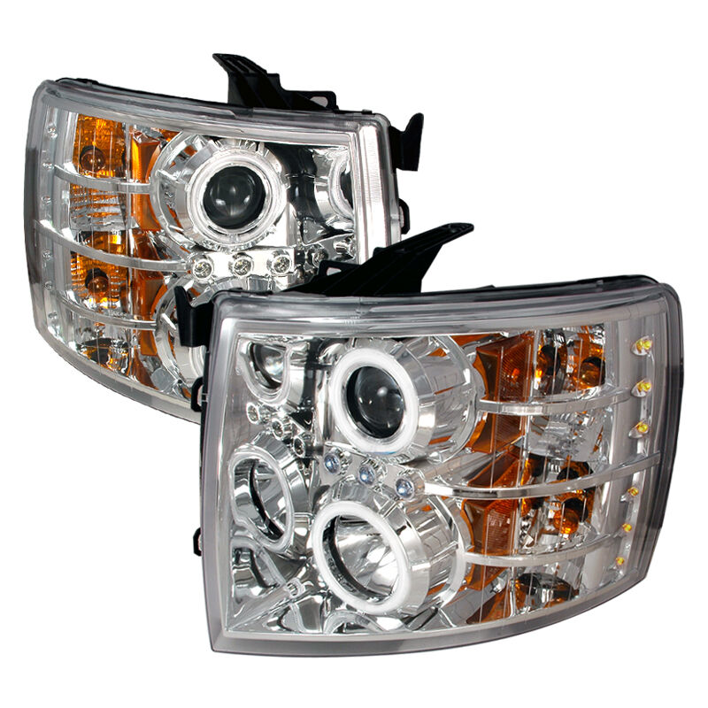 2007-2010 Chevy Silverado Chrome CCFL Halo Projector Headlights - 4LHP-SIV07-KS