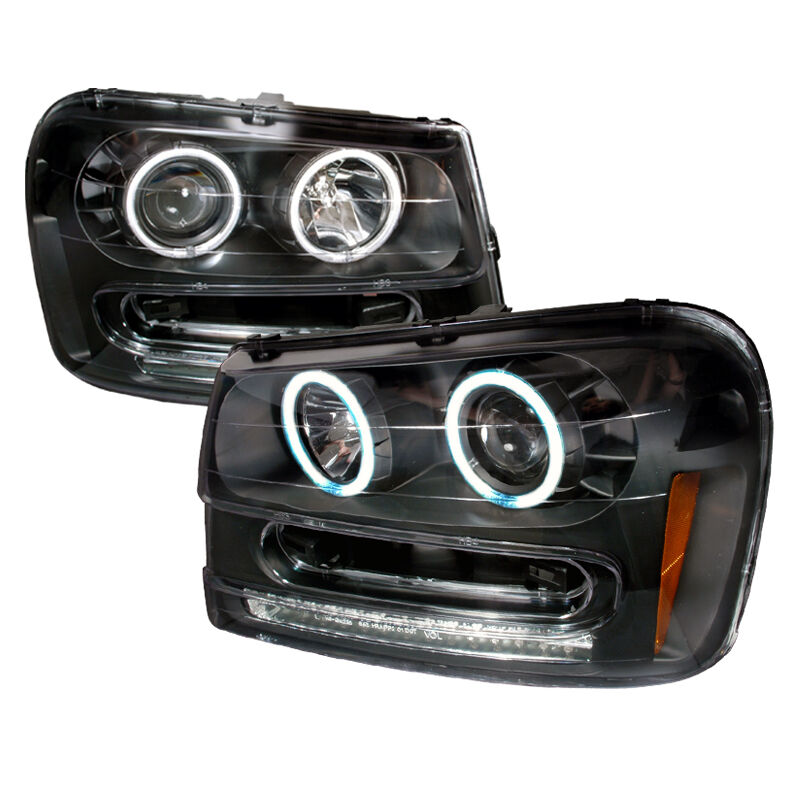 2002-2005 Chevy Trailblazer Black CCFL Halo Projector Headlights - 4LHP-TBLZ02JM