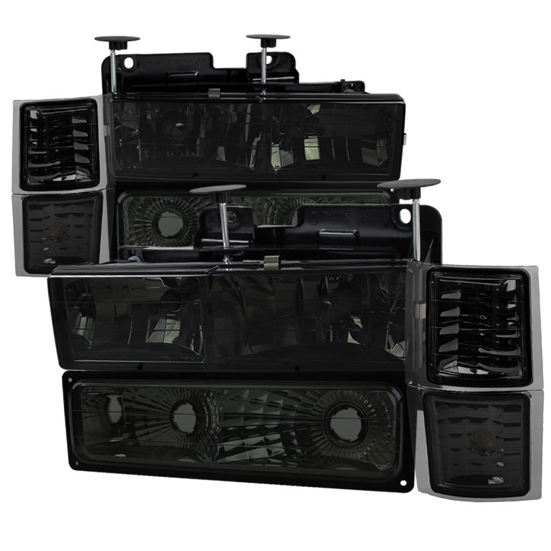 1988-1993 Chevy C10 Smoke Euro Headlights + Corner + Bumper Lights-LBCLH-C1088G-