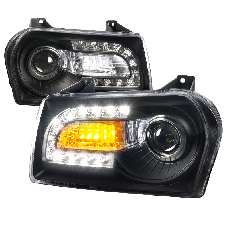 2005-2010 Chrysler 300 V6 Base Black Projector Headlights - LHP-30005JM-V2-TM