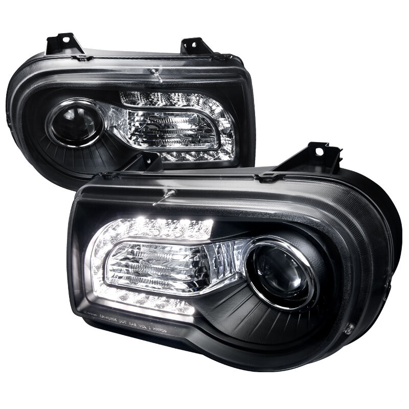 2005-2010 Chrysler 300c LED Black Projector Headlights - LHP-300C05JM-TM