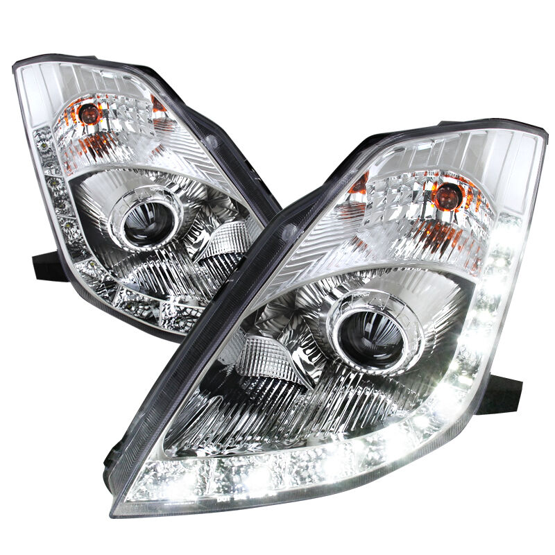 2006 Nissan 350z LED DRL Chrome Projector Headlights - LHP-350Z06-RS