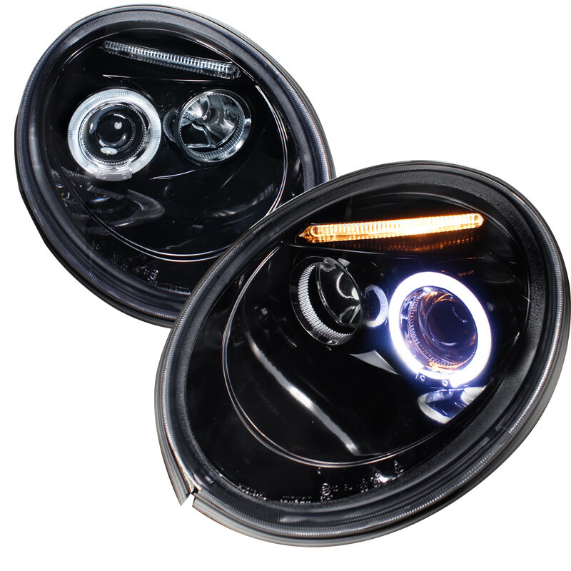 1998-2005 VW Beetle Halo Gloss-Black-Smoke Projector Headlights - LHP-BEE98G-TM
