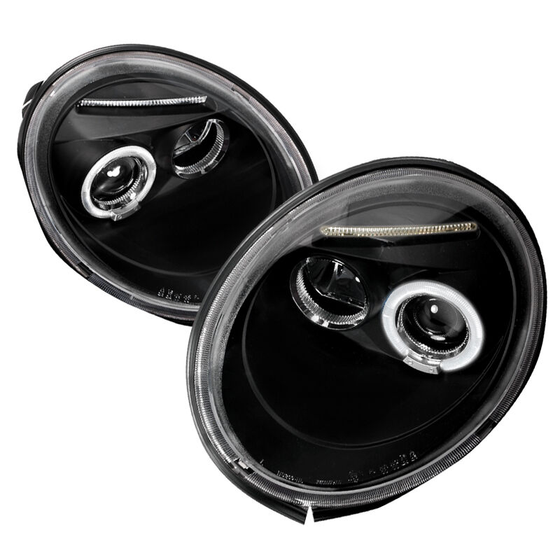 1998-2005 VW Beetle Halo LED Black Projector Headlights - LHP-BEE98JM-TM