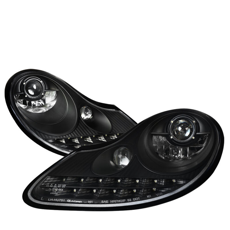 1997-2004 Porsche Boxster Black LED DRL Projector Headlights - LHP-BOX97JM-TM