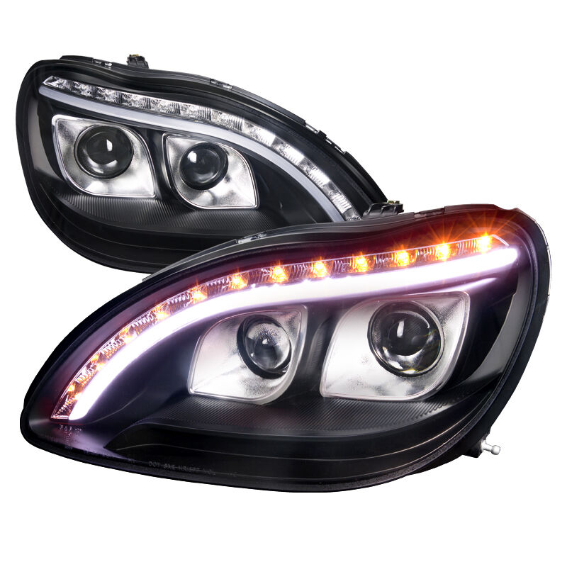 1998-2006 Mercedes Benz W220 DRL LEDBlack Projector Headlights - LHP-BW22000JM-T