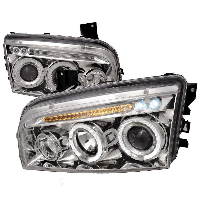 2005-2010 Dodge Charger Halo LED Chrome Projector Headlights - LHP-CHG05-TM
