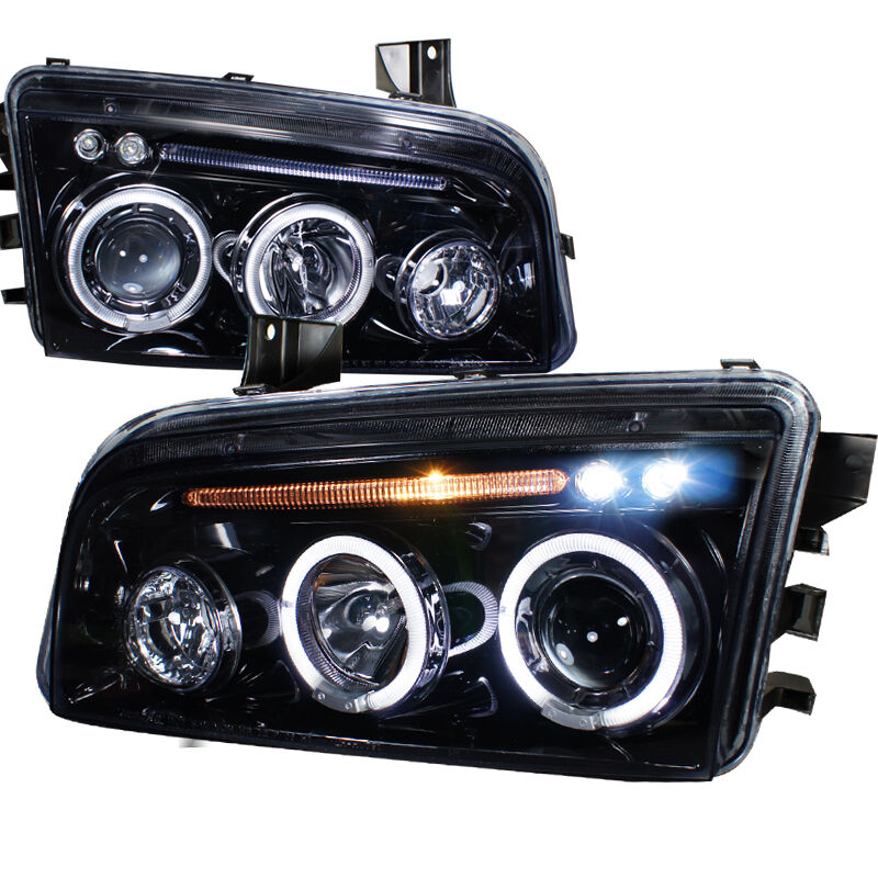 2005-2010 Dodge Charger Halo Gloss-Black-Smoke Projector Headlights - LHP-CHG05G