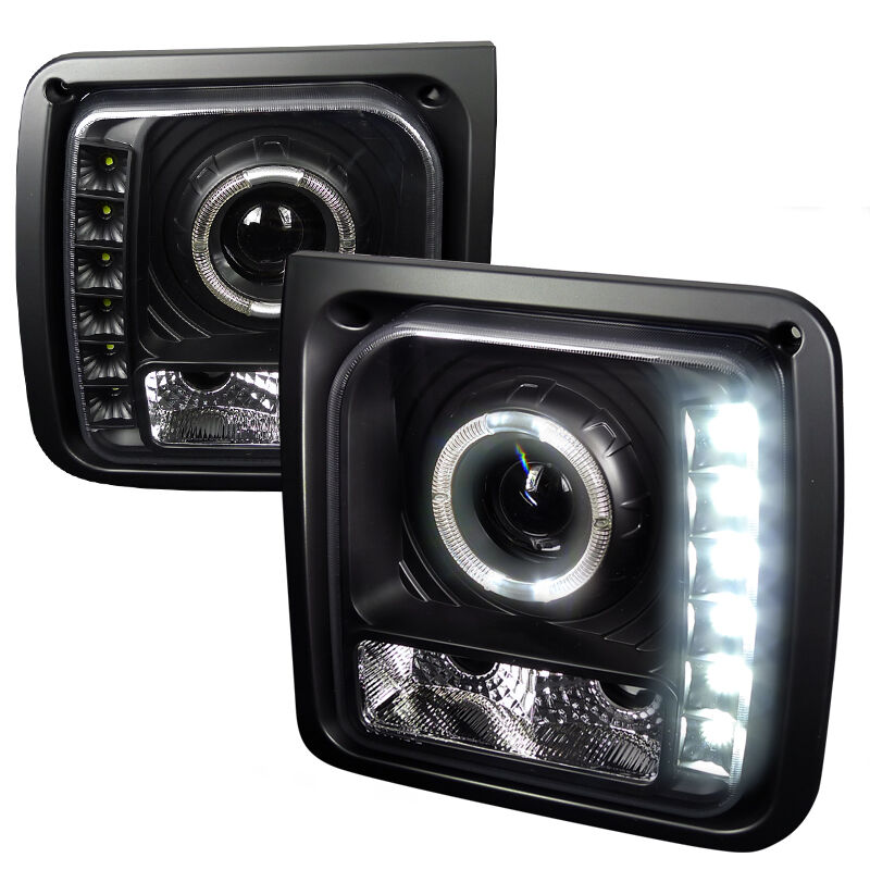 1997-2001 Jeep Cherokee Halo LED Black Projector Headlights - LHP-CHKE97JM-RS